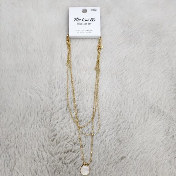 Madewell Mother of Pearl Dainty Layered Necklace Set 3-Pack Vintage Gold NWT - Picture 5 of 13